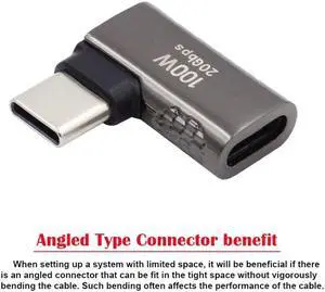 Cablecc 20Gbps USB4 Type C Male to Female 90 Degree Left Right Angled 100W Power Data 8K Video Adapter for Laptop Phone