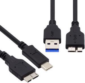 HKCY 2pcs/set USB 3.1 USB-C Type-C to Micro 3.0 and USB 3.0 Type-A Male to Micro 3.0 B Male Disk SSD Data Cable 15cm