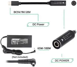 Jimier DC Jack 4.0x1.7mm Input to USB-C Type-C Power Plug Charge Cable for Laptop Phone PD9V 5V 20V