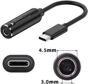 Jimier DC Jack 4.5x3.0mm Input to USB-C Type-C Power Plug Charge Cable for Laptop Phone PD9V 5V 20V