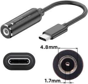 Jimier DC Jack 4.8x1.7mm Input to USB-C Type-C Power Plug Charge Cable for Laptop Phone PD9V 5V 20V