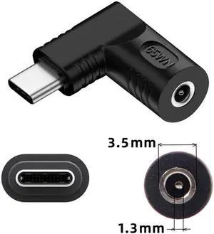 Jimier DC Jack 3.5x1.35mm Input to USB-C Type-C Angled 90 Degree Power Plug Charge Adapter for Laptop Phone