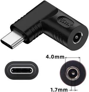 Xiwai DC Jack 4.0x1.7mm Input to USB-C Type-C Angled 90 Degree Power Plug Charge Adapter for Laptop Phone