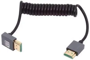 Jimier HDMI 2.1 Male to HDMI Male 8K 60hz Stretch Coiled Cable Up Angled 90 Degree for HDTV Computer Laptop Monitor