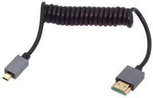 Jimier Micro HDMI 2.1 Male Type-D to HDMI Male 8K 60hz Stretch Coiled Cable 100cm for HDTV Camera Laptop Monitor