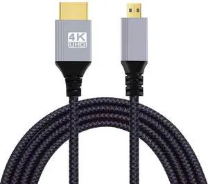 Jimier 0.3m HDMI 2.0 Male to Micro HDMI Type-D Male 4K 60hz Cable with Sleeve Straight Connector for HDTV Computer Laptop Monitor