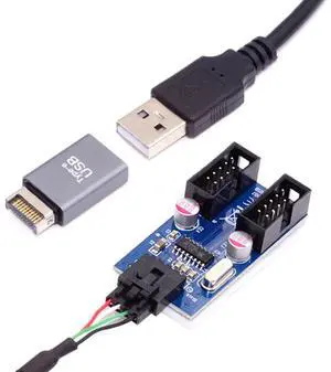 Jimier USB 3.1 Front Panel Header Male Type-E to USB 2.0 Type-A Male 1 to 2 Female Motherboard 9pin 10pinHeader HUB Adapter Port Multiplier