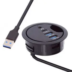 Jimier USB 3.0 Hub SD TF USB-C 2 Port USB 60mm Desk Grommet Splitter Dock Station Micro-SD Card Reader for Desktop PC