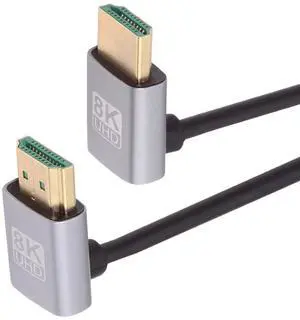 Jimier HDMI 2.1 Ultra Thin HDTV Cable 8K 4K Hyper Super Flexible Slim Cord Down Angled to Up Angled 90 Degree Type-A  for Computer HDTV