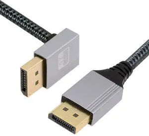 Jimier 200cm Down Angled DisplayPort DP to DP Cable 4K 60hz Cable Silver Sleeve Ultra-HD UHD 90 Degree for Desktop Laptop Monitor Graphics Card