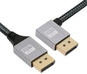 Jimier 100cm Left Angled DisplayPort DP to DP Cable 4K 60hz Cable Silver Sleeve Ultra-HD UHD 90 Degree for Desktop Laptop Monitor Graphics Card