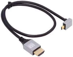Jimier 90 Degree Up Angled Micro HDMI 2.1 Ultra Thin HDTV Cable 8K 4K Hyper Super Flexible Slim Cord Type-A to Type-D for Camera HDTV