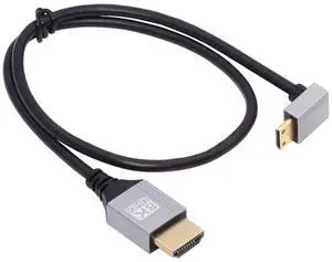 Jimier 90 Degree Down Angled Mini HDMI 2.1 Ultra Thin HDTV Cable 8K 4K Hyper Super Flexible Slim Cord Type-A to Type-C for Camera HDTV