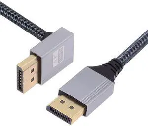 Jimier 200cm Up Angled DisplayPort DP to DP Cable 4K 60hz Cable Silver Sleeve Ultra-HD UHD 90 Degree for Desktop Laptop Monitor Graphics Card