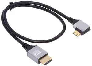 Jimier 90 Degree Left Angled Mini HDMI 2.1 Ultra Thin HDTV Cable 8K 4K Hyper Super Flexible Slim Cord Type-A to Type-C for Camera HDTV