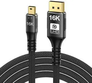 Jimier Mini DisplayPort 2.1 Mini-DP 2.0 to DP Cable 16K 60hz Cable Ultra-HD UHD DP 1.4 8K 120hz Compatible FreeSync G-Sync Gaming Monitor 4090 7900