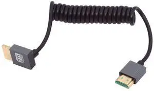 Jimier HDMI 2.1 Male to HDMI Male 8K 60hz Stretch Coiled Cable Down Angled 90 Degree for HDTV Computer Laptop Monitor