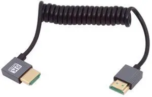 Jimier HDMI 2.1 Male to HDMI Male 8K 60hz Stretch Coiled Cable Left Angled 90 Degree for HDTV Computer Laptop Monitor