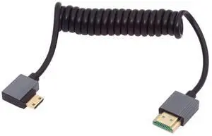 Jimier 90 Degree Left Angled Mini HDMI 2.1 Male to HDMI Male 8K 60hz Stretch Coiled Cable 100cm for HDTV Computer Laptop Monitor