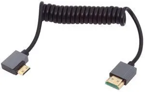 Jimier 90 Degree Right Angled Mini HDMI 2.1 Male to HDMI Male 8K 60hz Stretch Coiled Cable 100cm for HDTV Computer Laptop Monitor