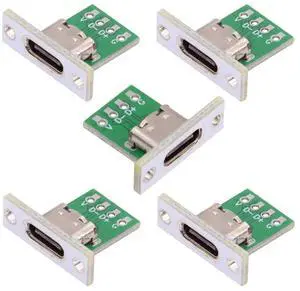 Jimier 5pcs/set DIY OEM Type C Female Socket Connector Panel Mount Type with PC Board 24pin USB 2.0 Pinout