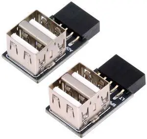 Jimier 2pcs/lot 9Pin 10Pin Motherboard Female Header to Dual USB 2.0 Female Adapter Horizontal Type