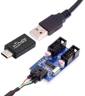 Jimier USB 3.1 Male Type-C USB-C to USB 2.0 Type-A Male 1 to 2 Female Motherboard 9pin 10pinHeader HUB Adapter Port Multiplier