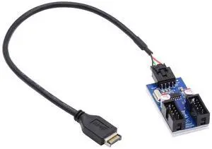 Jimier USB 3.1 Front Panel Header Type-E to 4pin IDC Housing USB Type-A Male 1 to 2 Female Motherboard 9pin Header HUB Adapter Port Multiplier