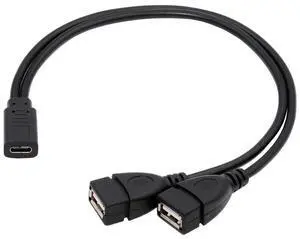 Jimier Type-C USB-C Female DC 5V to Dual USB 2.0 Standard Type-A Female Splitter Extension Charge Cable