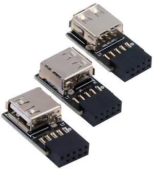 Jimier 3pcs/set 9Pin/10Pin Motherboard Front Panel Header Female to Single USB 2.0 Female Adapter Vertical Angled Type 90 Degree