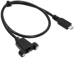 Jimier USB2.0 Micro 5Pin Female to Type-C USB-C Male Power Cable 480Mbps Data with Panel Mount Holes 50cm