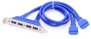 Jimier Internal Four Ports USB 3.0 Female Mount Panel to Motherboard 20pin Baffle Cable with PCI Bracket 50cm