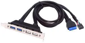 Jimier Internal Four USB2.0 & USB 3.0 Female Mount Panel to Motherboard 9pin 19pin 20pin Baffle Cable with PCI Bracket 50cm