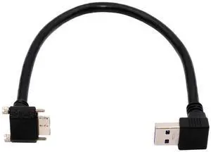Jimier Down Angled 90 Degree USB 3.0 A Male to Micro-B 3.0 Plug Down Angled Locking Screw Panel Cable 25cm