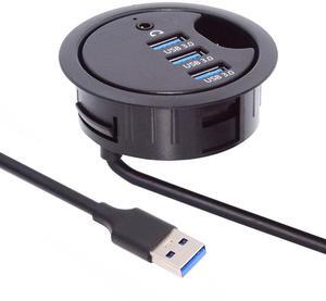 Jimier USB 3.0 Hub Sound Card 3 Port USB 60mm Desk Grommet Splitter Dock Station Headphone Mic Audio Interface for Desktop PC