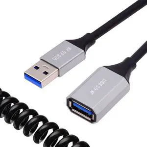 Jimier USB 3.0 Type-A Male to USB3.0 A Female Stretch Coiled Cable 100cm Extension 5Gbps for Disk SSD Camera Data