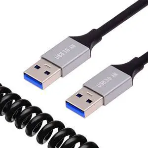 Jimier USB 3.0 Type-A Male to USB3.0 A Male Stretch Coiled Cable 100cm Extension 5Gbps for Disk SSD Camera Data