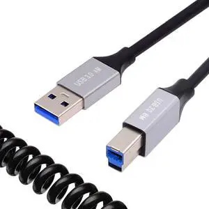 Jimier USB 3.0 Type-A Male to USB3.0 Type-B Male Stretch Coiled Cable 100cm Extension 5Gbps for Disk Printer Camera Data