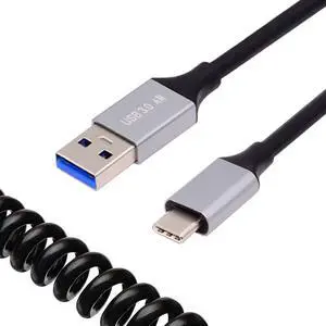 Jimier USB 3.0 Type-A Male to USB-C Type-C Male Stretch Coiled Cable 100cm Extension 5Gbps for Disk Phone Camera Data