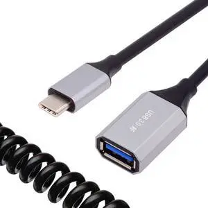 Jimier USB-C Type-C Host to USB3.0-A Female OTG Stretch Coiled Cable 100cm Extension 5Gbps for Disk Phone Camera Data