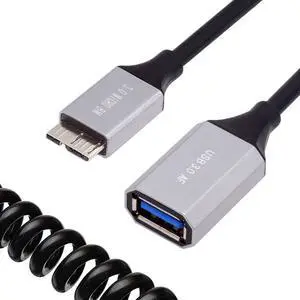 Jimier Micro-USB3.0 Male Host to USB3.0-A Female OTG Stretch Coiled Cable 100cm Extension 5Gbps for Disk Phone Camera Data