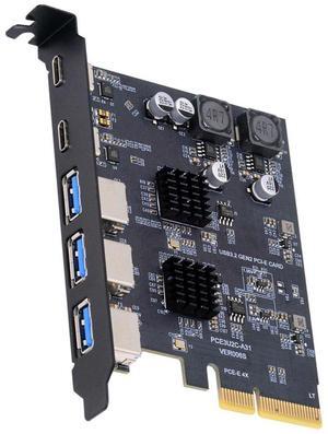 Jimier 10Gbps Three Type-A USB3.0 Back Panel Socket & Dual USB3.1 Type-C USB-C to PCI-E Express Card Adapter ASM3142 VL822