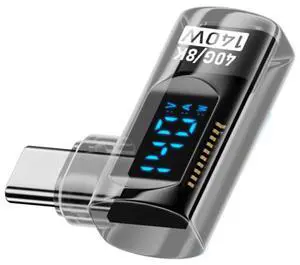 Jimier Type-C Smart LED Display USB-C Male to Female Extension Adapter USB4.0 40Gbps 140W Left Right Angled 90 Degree Current Voltage Monitoring