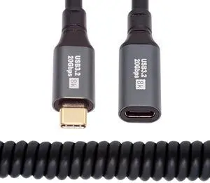 Jimier Stretch Coiled USB-C USB4 Cable 20Gbps 100W 8K for Laptop Keyboard Tablet Type-C Male to Female Extension Cable Power & Data