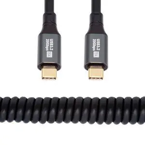 Jimier Stretch Coiled USB-C USB4 Cable 20Gbps 100W 8K for Laptop Keyboard Tablet Type-C Male to Male Cable Power & Data