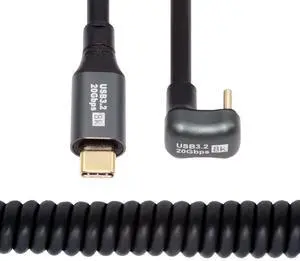 Jimier Stretch Coiled USB-C USB4 Cable 20Gbps 100W 8K Type-C Opposite Back Angled Male to Male Cable Power & Data for Laptop Keyboard Tablet