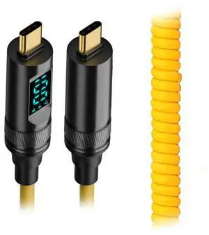 Jimier Smart LED Display USB-C USB4 Stretch Coiled Cable 20Gbps 100W 8K for Laptop Disk PhoneType-C Male to Male Cable Power & Data