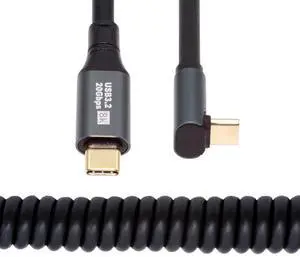 Jimier Stretch Coiled USB-C USB4 Cable 20Gbps 100W 8K Type-C Up Angled Male to Male Cable Power & Data for Laptop Keyboard Tablet
