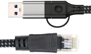 Jimier Combo USB Type-A & Type-C USB-C to Ethernet Cable URJ45 Male Cord Directly Connected 1000Mbps Gigabit LAN Network