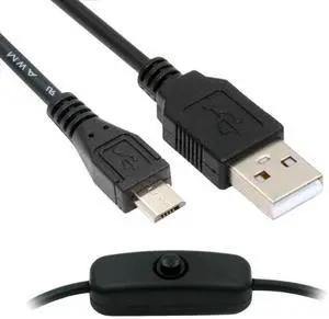 Jimier Micro USB2.0 to Type-A Cable with On Off Power Switch Button Micro 5Pin for DC 5V Desk Lamp Fan Camera